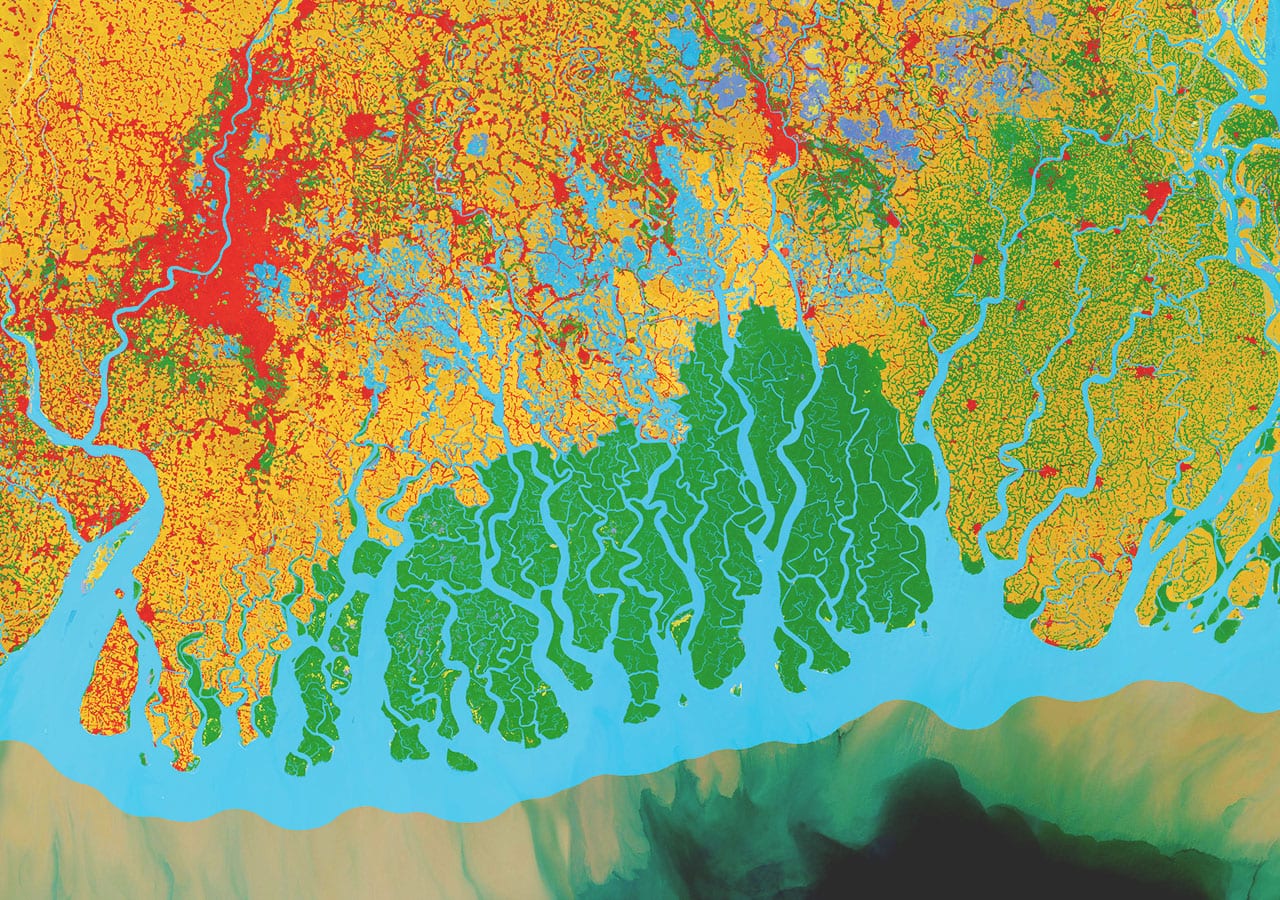 Klassifizierung der Landnutzung im Mangrovengebiet der Sundarbans im Golf von Bengalen.