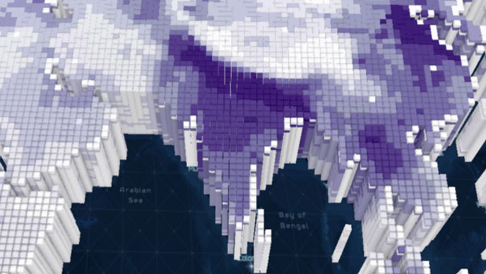 Karte mit 3D-Säulen in Grau und Violett, wobei die Violettschattierungen die Dichte darstellen