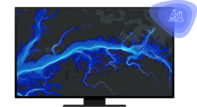 Computermonitor, auf dem ein blau-weißes Satellitenbild angezeigt wird 