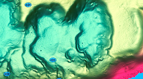 Satellitengestütztes bathymetrisches Bild des Meeres in Grün